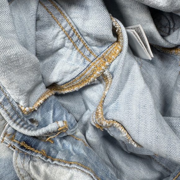 Gap Denim Bleached Wash Light Blue Jean Cropped Raw Hem Cotton Overalls Size XS - Picture 14 of 16